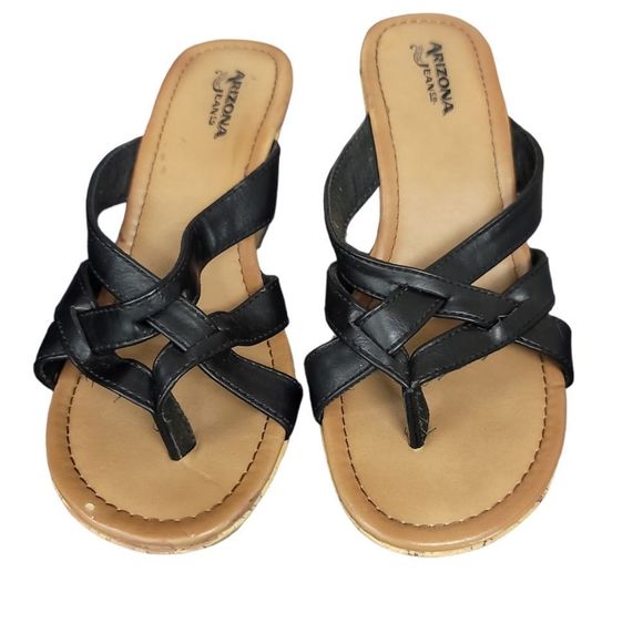 ARIZONA Black/Cork Platform Wedge Heels Size 9 - Picture 2 of 10